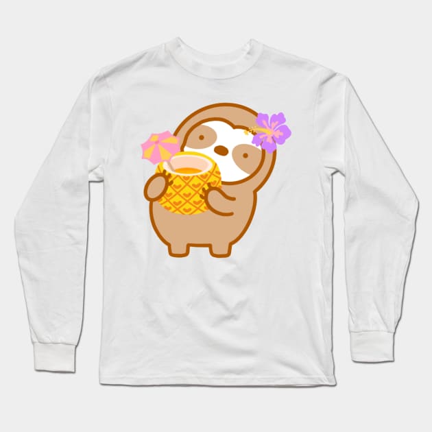 Cute Tropical Pineapple Drink Sloth Long Sleeve T-Shirt by theslothinme